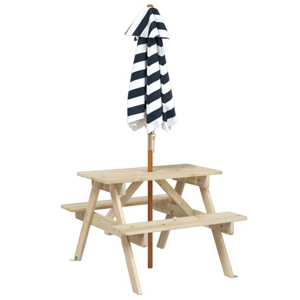 picnicbord til 4 børn m. parasol massivt grantræ