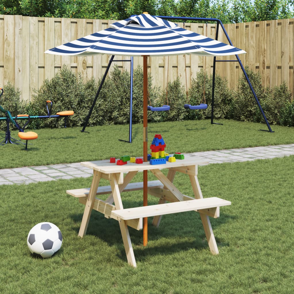 picnicbord til 4 børn m. parasol massivt grantræ