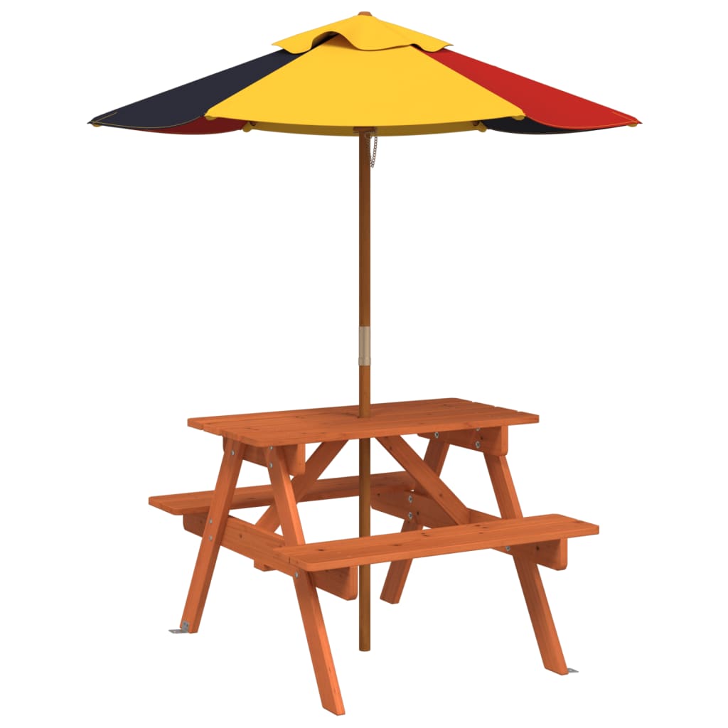 picnicbord til 4 børn m. parasol massivt grantræ