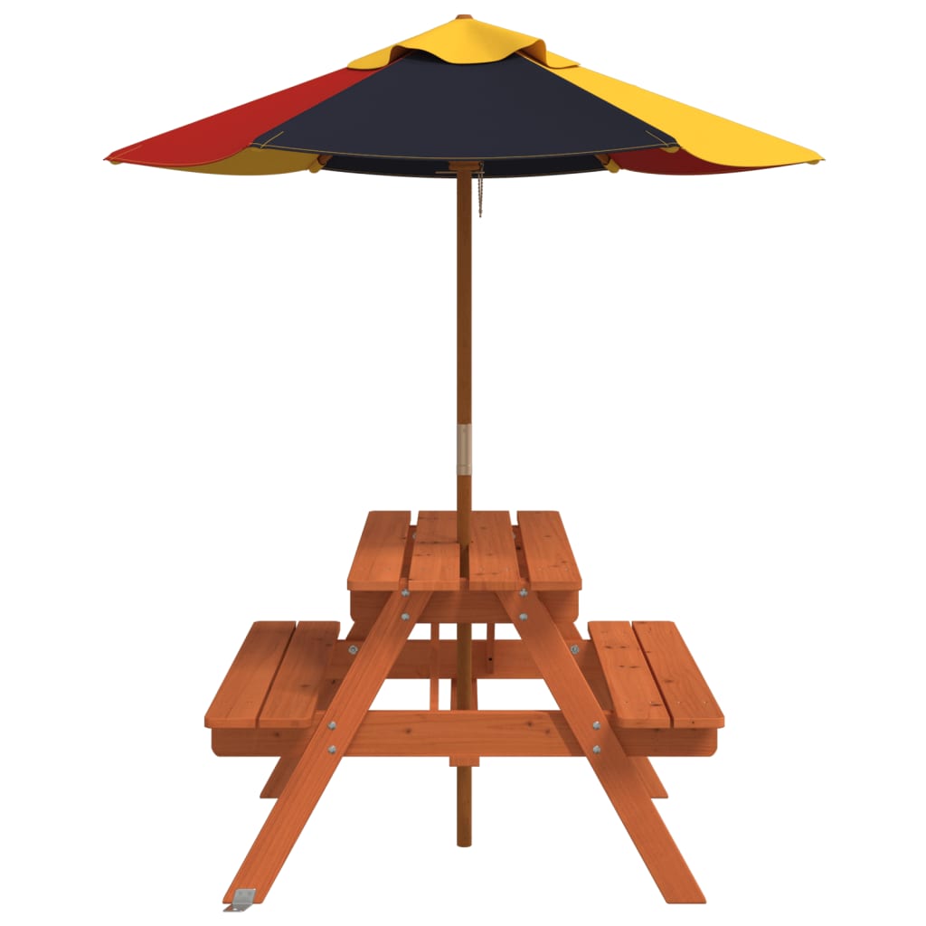 picnicbord til 4 børn m. parasol massivt grantræ