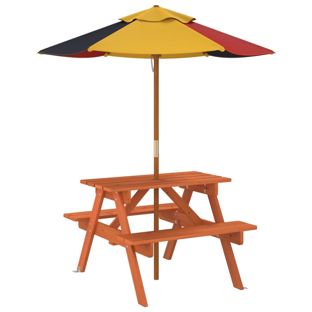 picnicbord til 4 børn m. parasol massivt grantræ