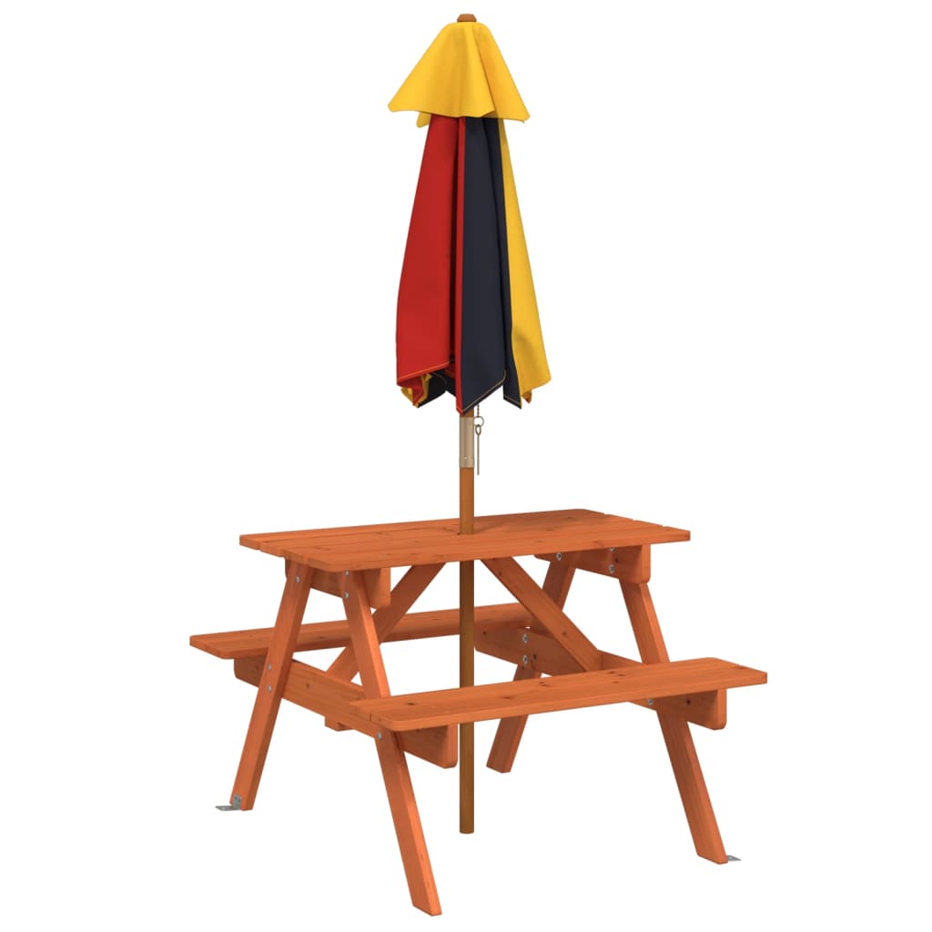 picnicbord til 4 børn m. parasol massivt grantræ