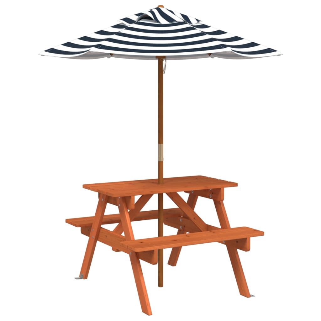 picnicbord til 4 børn m. parasol massivt grantræ