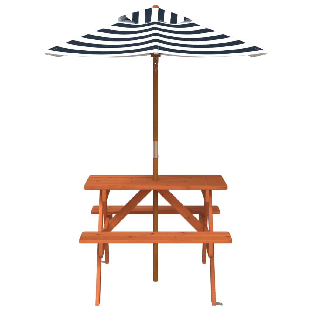 picnicbord til 4 børn m. parasol massivt grantræ