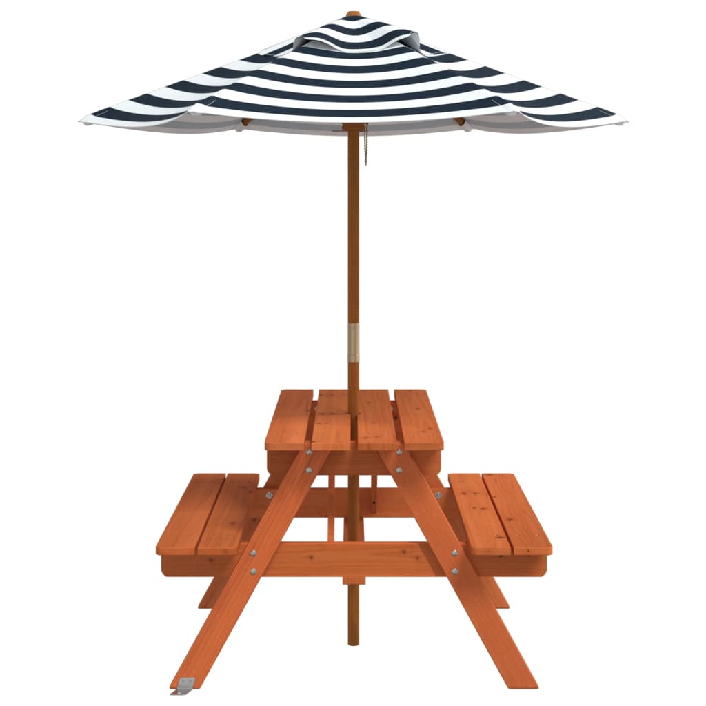 picnicbord til 4 børn m. parasol massivt grantræ