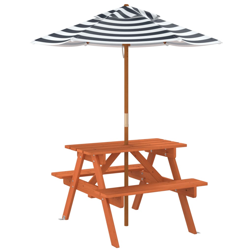 picnicbord til 4 børn m. parasol massivt grantræ