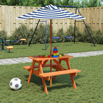 picnicbord til 4 børn m. parasol massivt grantræ