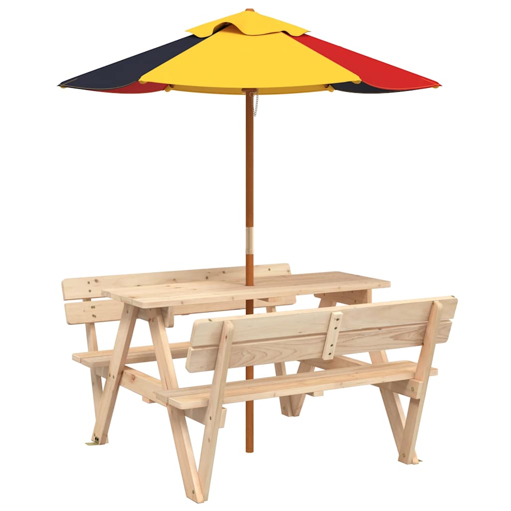 picnicbord til 4 børn m. parasol massivt grantræ