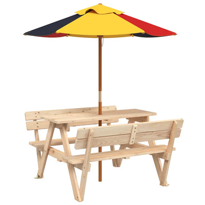 picnicbord til 4 børn m. parasol massivt grantræ