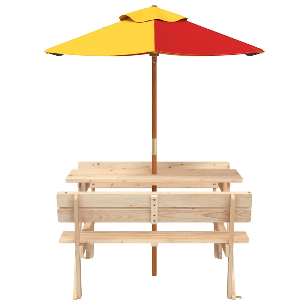 picnicbord til 4 børn m. parasol massivt grantræ