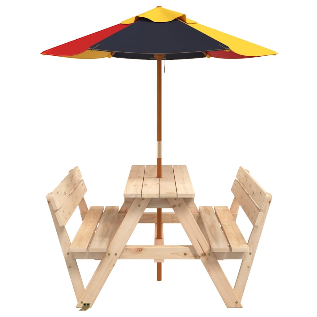 picnicbord til 4 børn m. parasol massivt grantræ