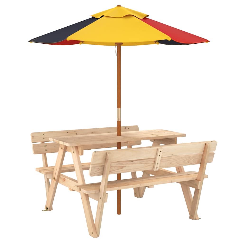 picnicbord til 4 børn m. parasol massivt grantræ