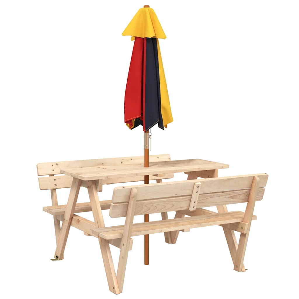 picnicbord til 4 børn m. parasol massivt grantræ