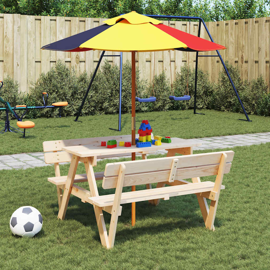 picnicbord til 4 børn m. parasol massivt grantræ
