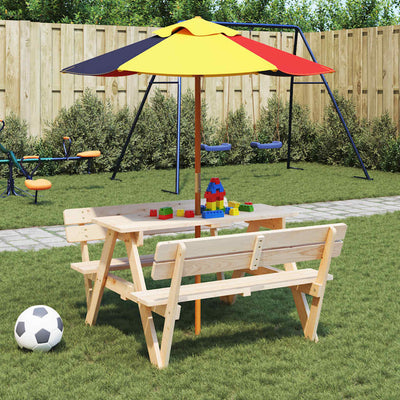 picnicbord til 4 børn m. parasol massivt grantræ