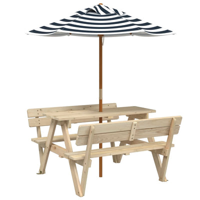 picnicbord til 4 børn m. parasol massivt grantræ