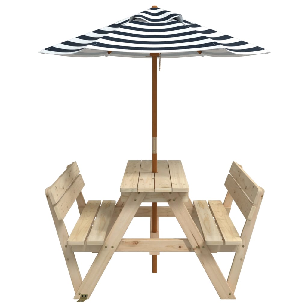 picnicbord til 4 børn m. parasol massivt grantræ