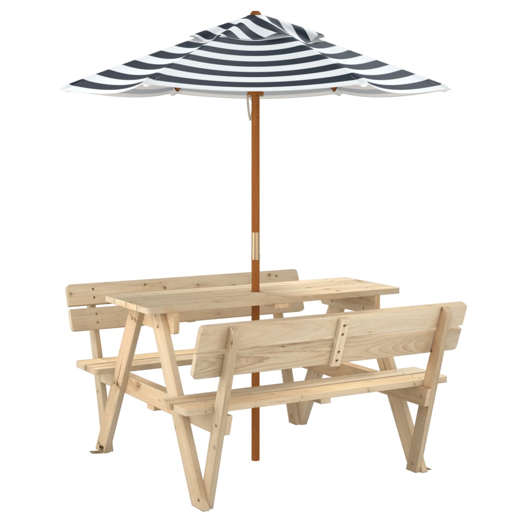 picnicbord til 4 børn m. parasol massivt grantræ