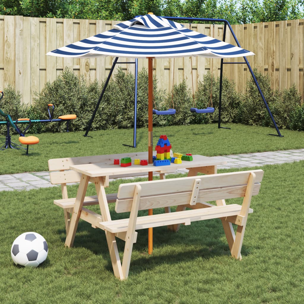 picnicbord til 4 børn m. parasol massivt grantræ