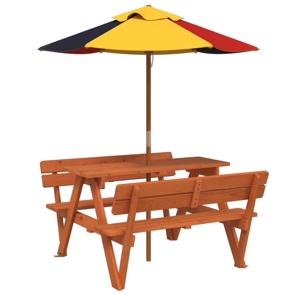 picnicbord til 4 børn m. parasol massivt grantræ
