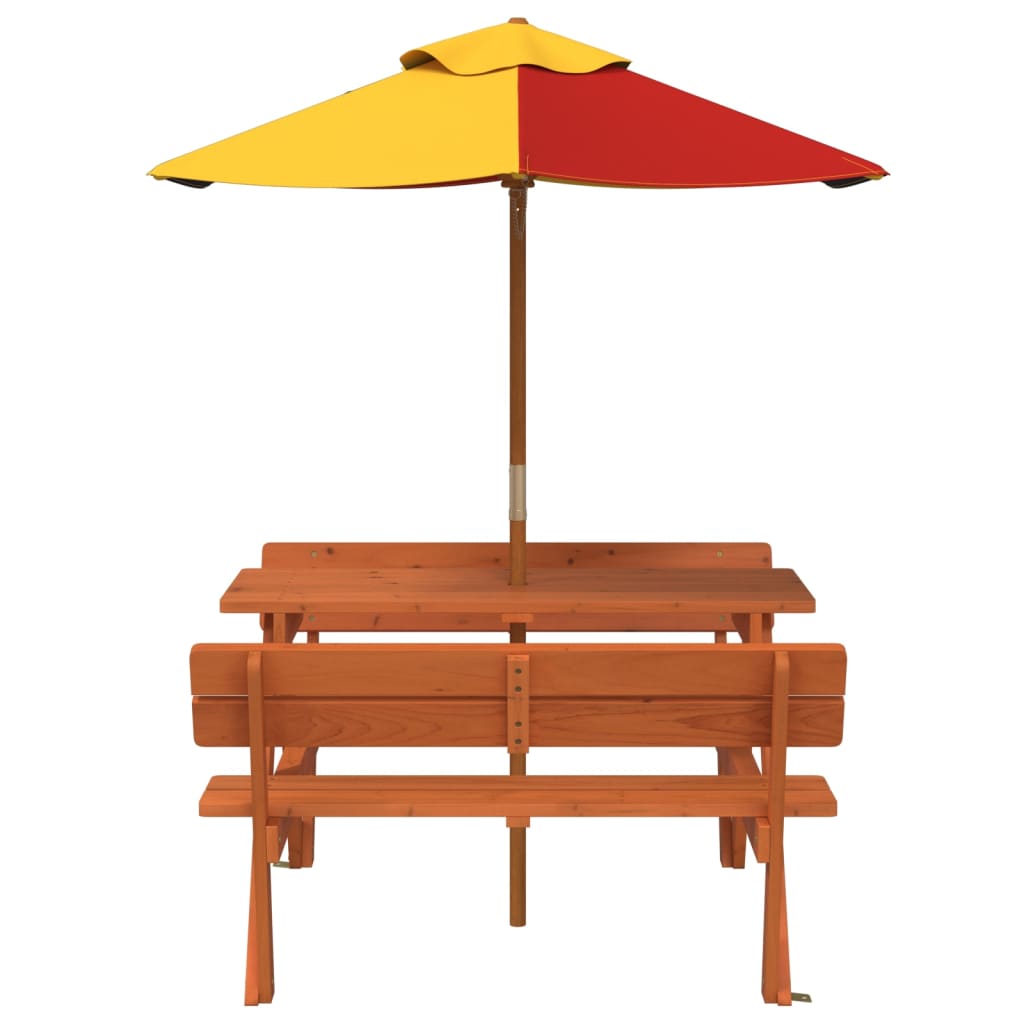 picnicbord til 4 børn m. parasol massivt grantræ