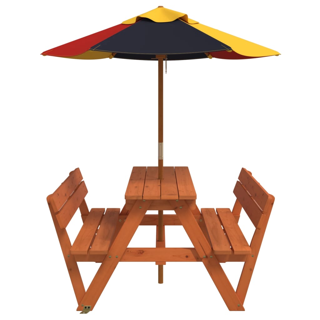 picnicbord til 4 børn m. parasol massivt grantræ