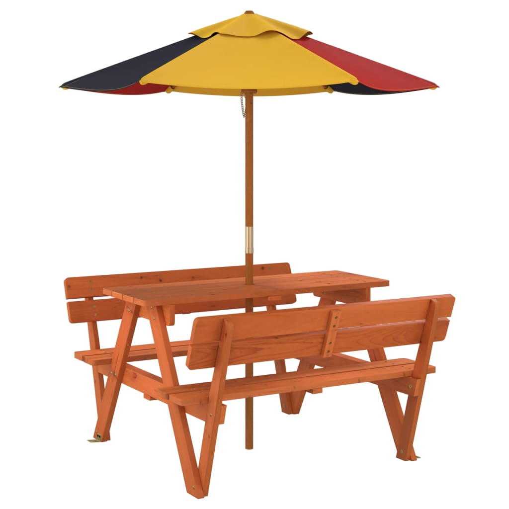 picnicbord til 4 børn m. parasol massivt grantræ