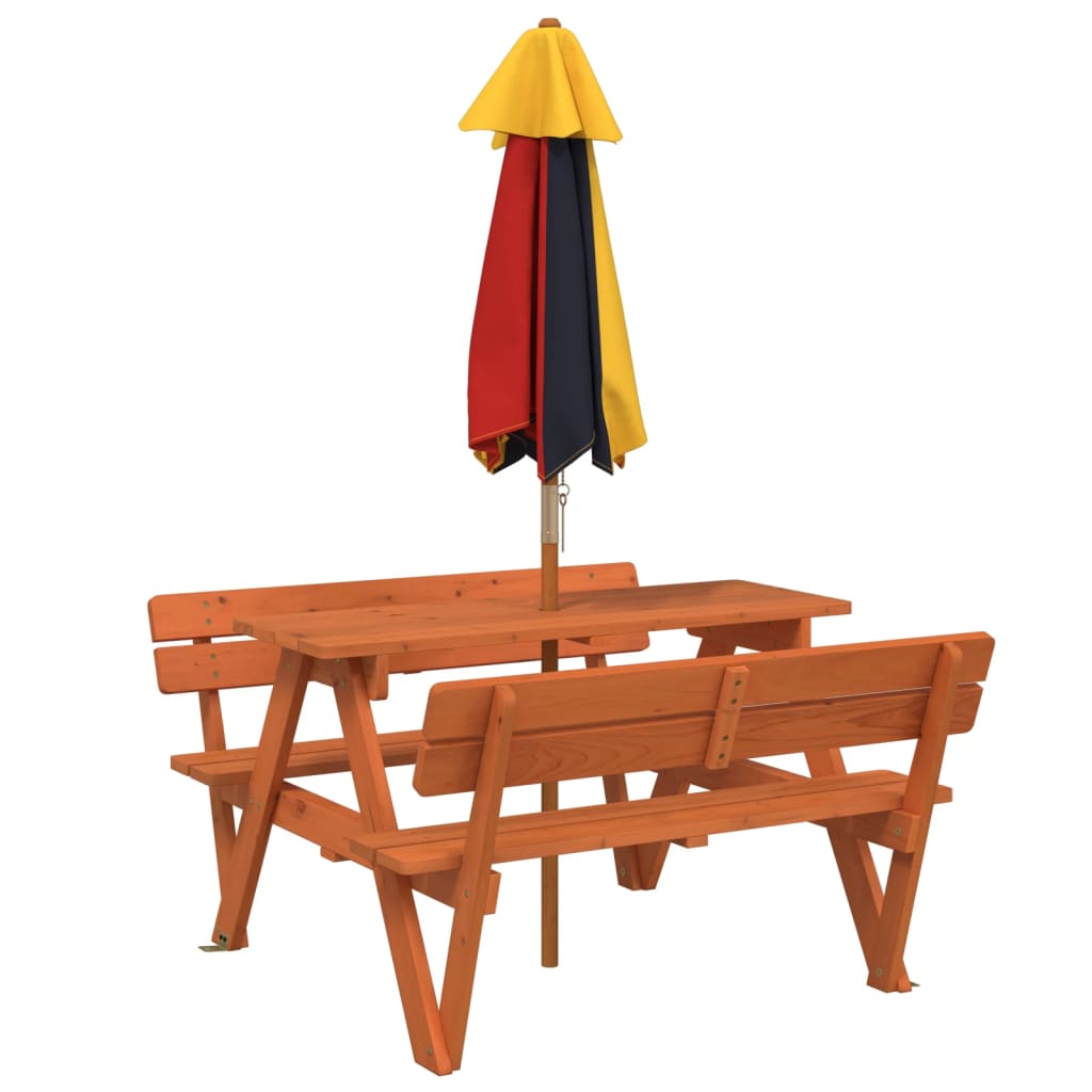 picnicbord til 4 børn m. parasol massivt grantræ