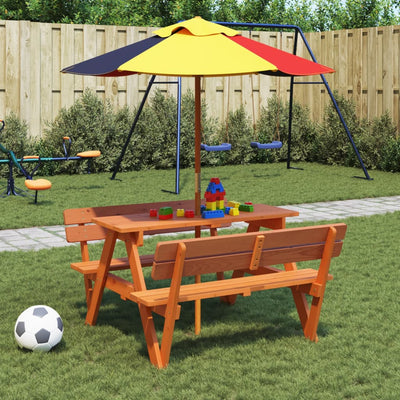 picnicbord til 4 børn m. parasol massivt grantræ