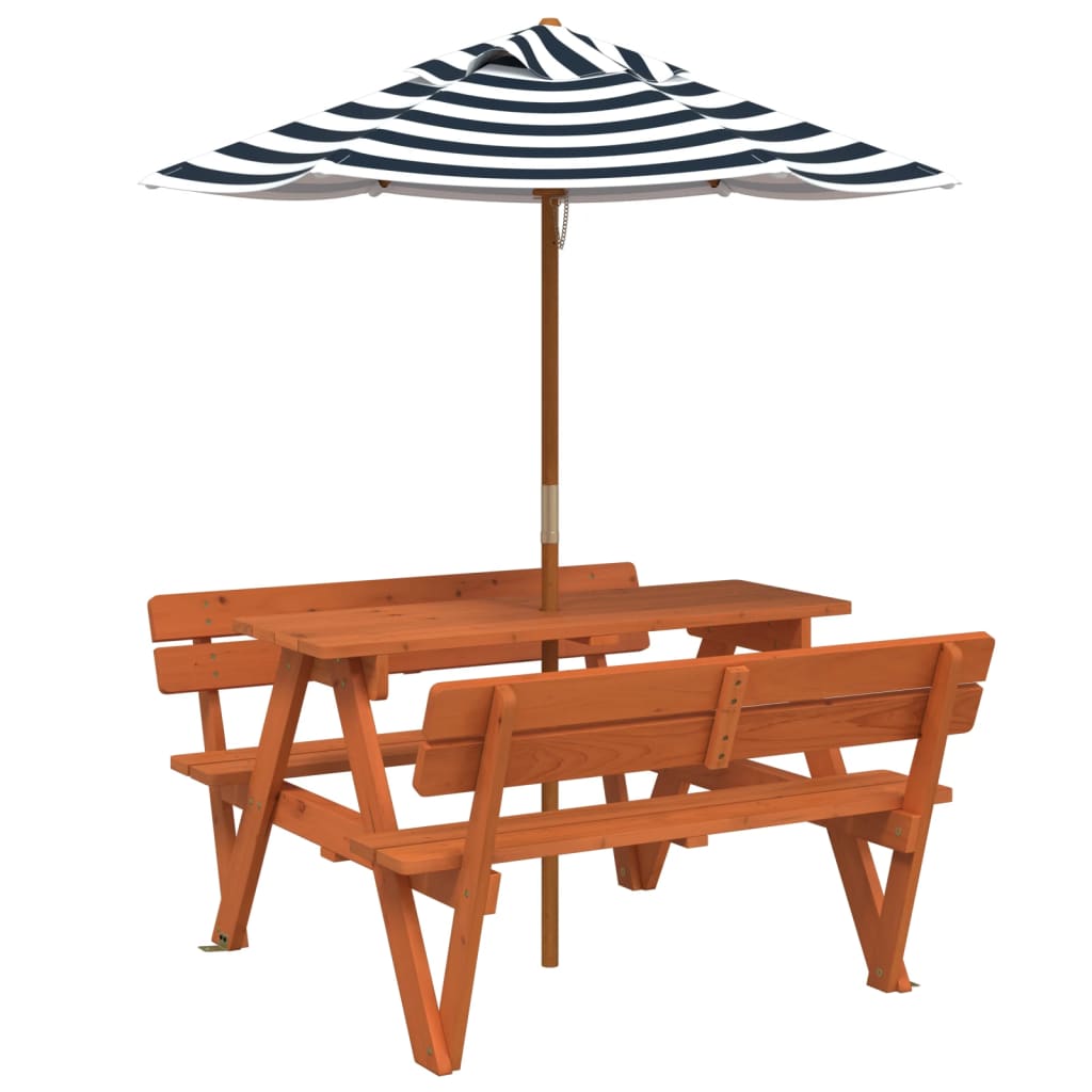 picnicbord til 4 børn m. parasol massivt grantræ