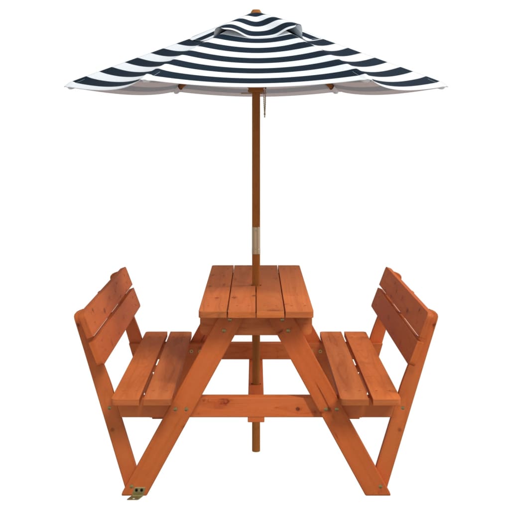 picnicbord til 4 børn m. parasol massivt grantræ
