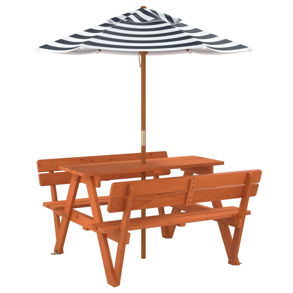 picnicbord til 4 børn m. parasol massivt grantræ