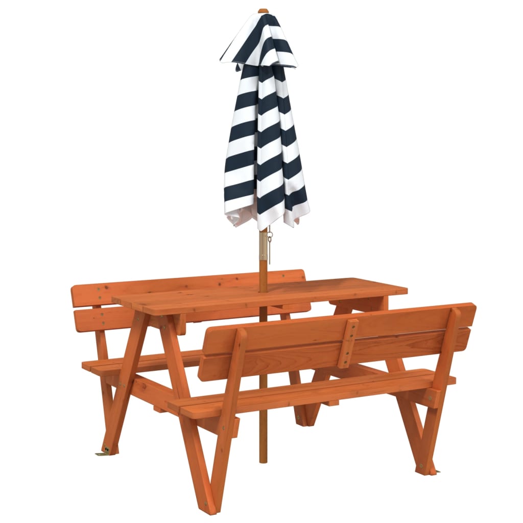 picnicbord til 4 børn m. parasol massivt grantræ