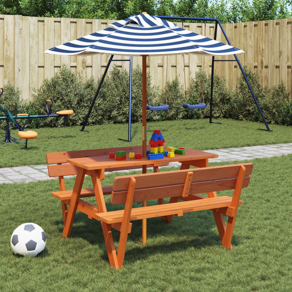 picnicbord til 4 børn m. parasol massivt grantræ