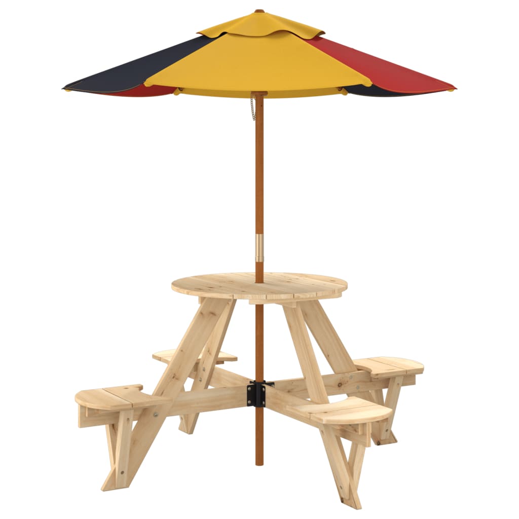 picnicbord til 4 børn m. parasol rundt massivt grantræ