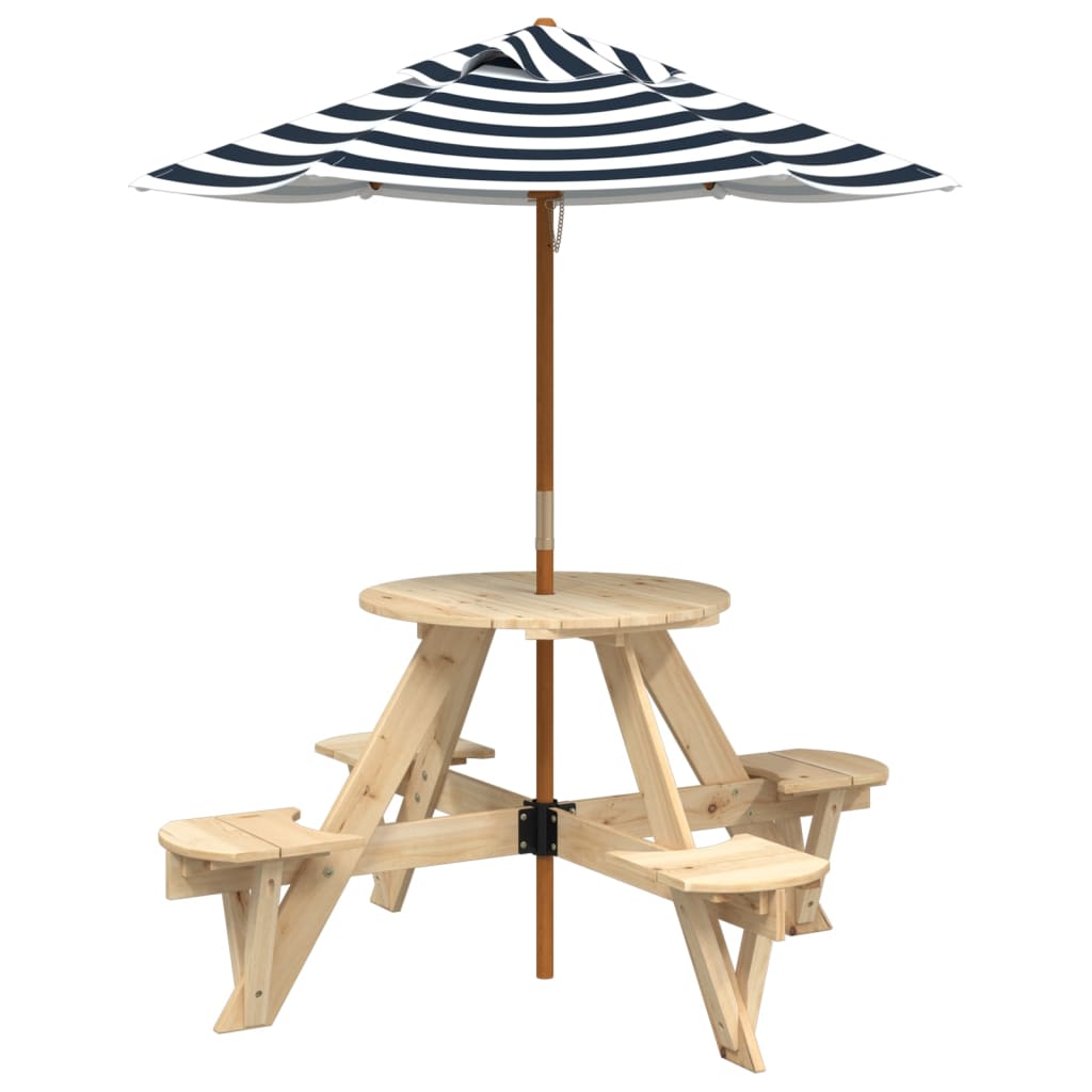 picnicbord til 4 børn m. parasol rundt massivt grantræ