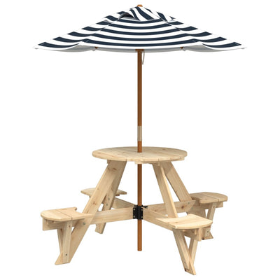 picnicbord til 4 børn m. parasol rundt massivt grantræ