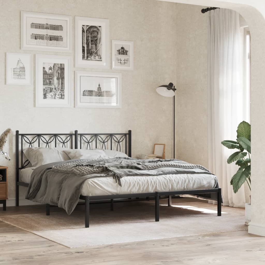 sengeramme med sengegavl 150x200 cm metal sort