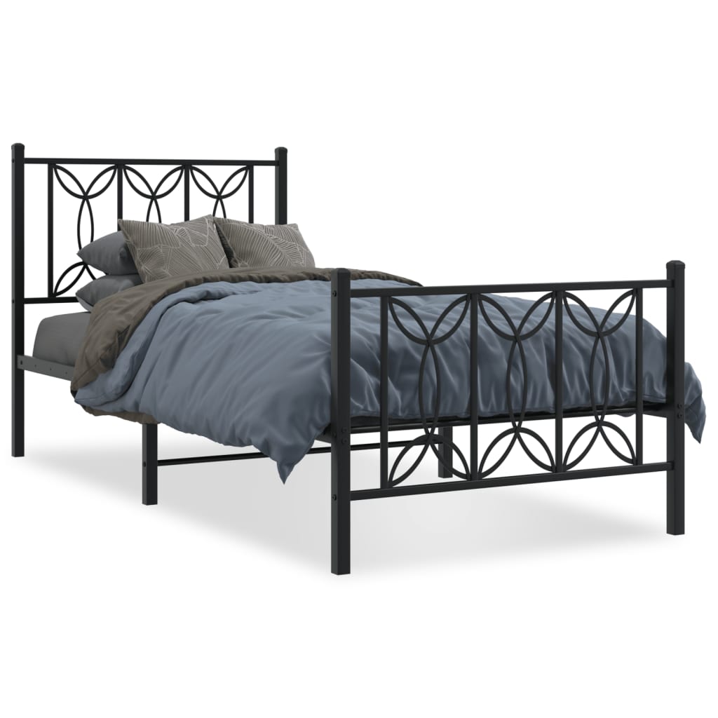 sengeramme med sengegavl og fodgærde 75x190 cm metal sort