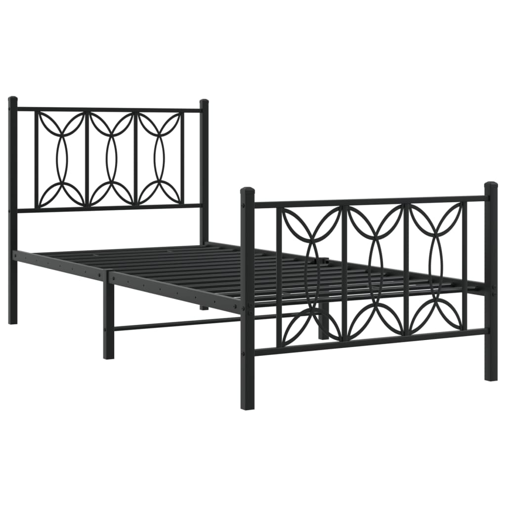 sengeramme med sengegavl og fodgærde 75x190 cm metal sort