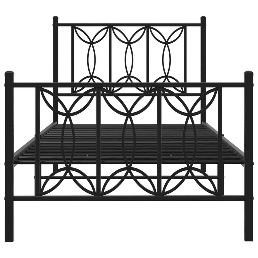 sengeramme med sengegavl og fodgærde 75x190 cm metal sort