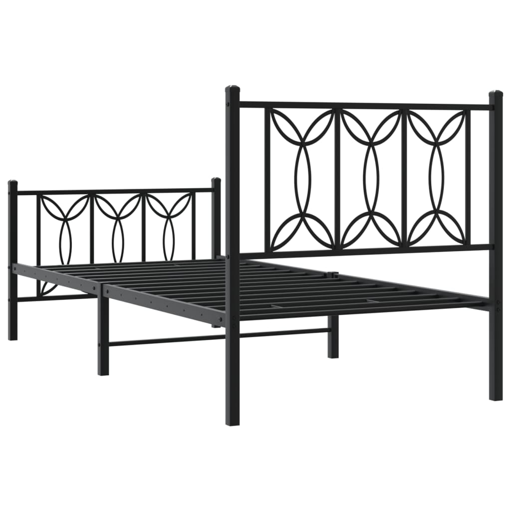 sengeramme med sengegavl og fodgærde 75x190 cm metal sort