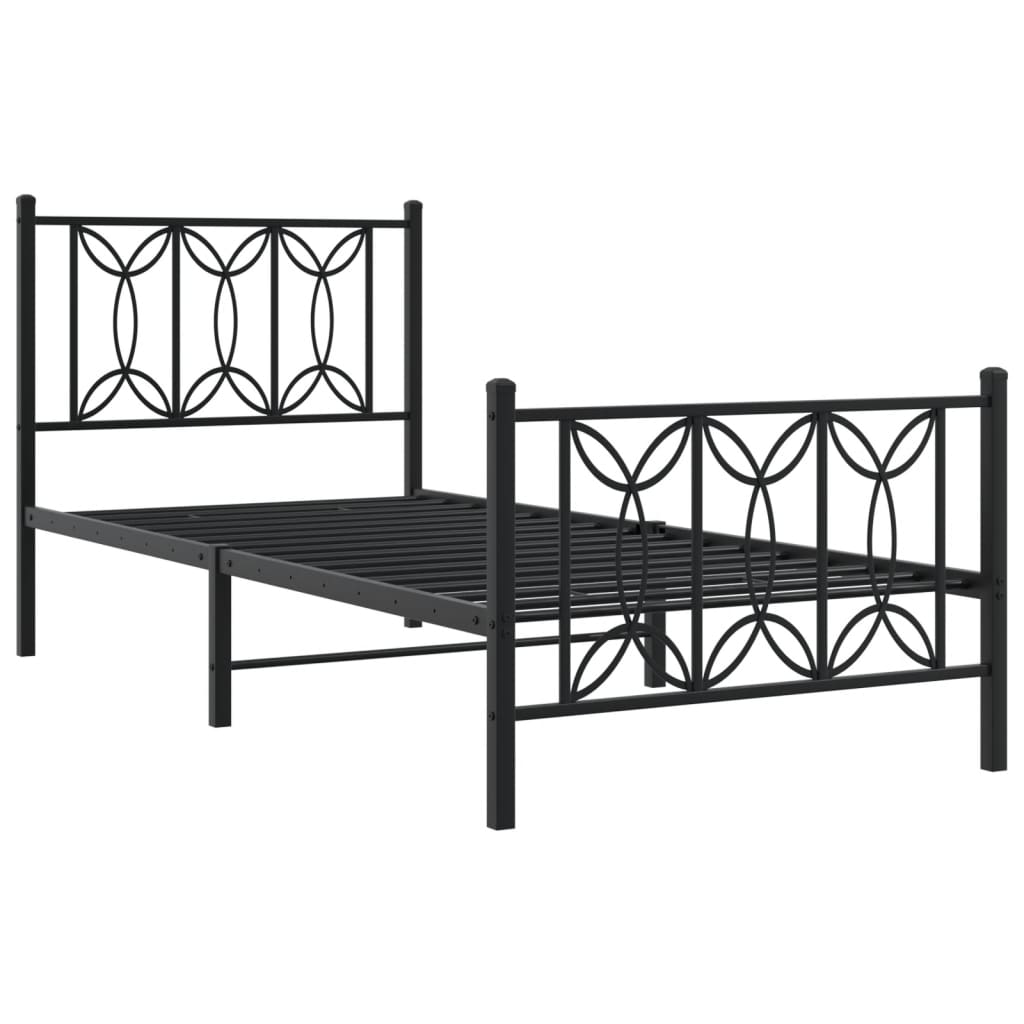 sengeramme med sengegavl og fodgærde 90x200 cm metal sort