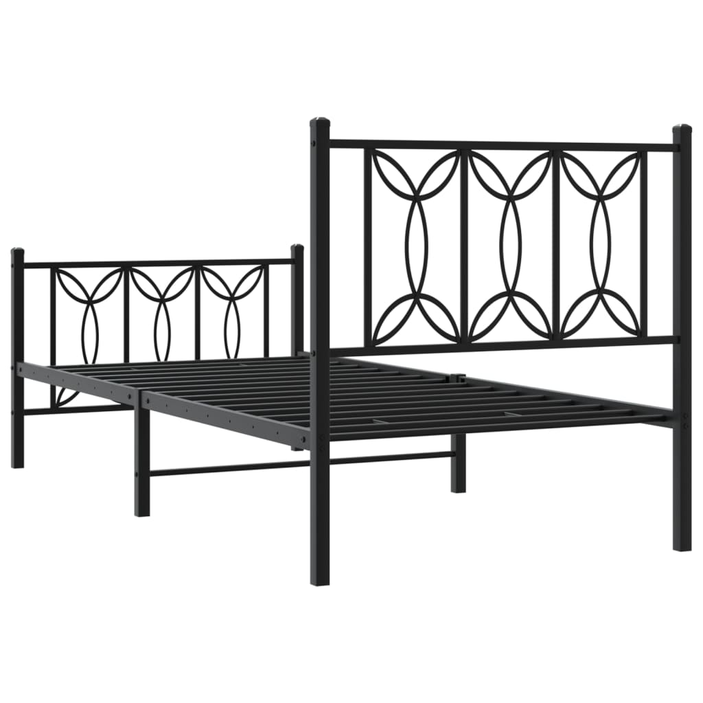 sengeramme med sengegavl og fodgærde 90x200 cm metal sort