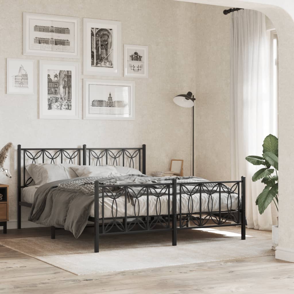 sengeramme med sengegavl og fodgærde 150x200 cm metal sort