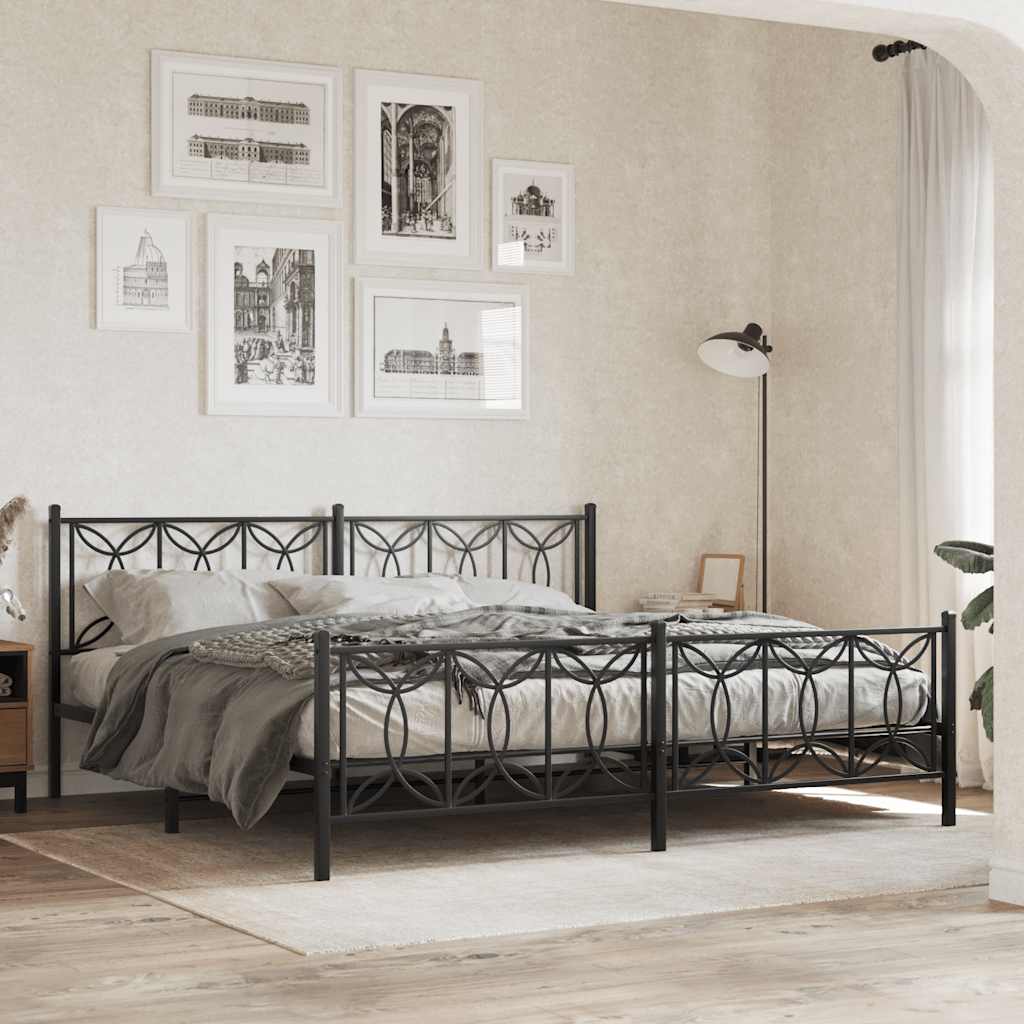 sengeramme med sengegavl og fodgærde 193x203 cm metal sort