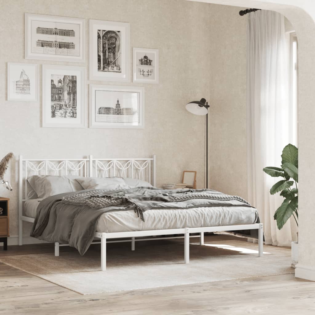 sengeramme med sengegavl 150x200 cm metal hvid