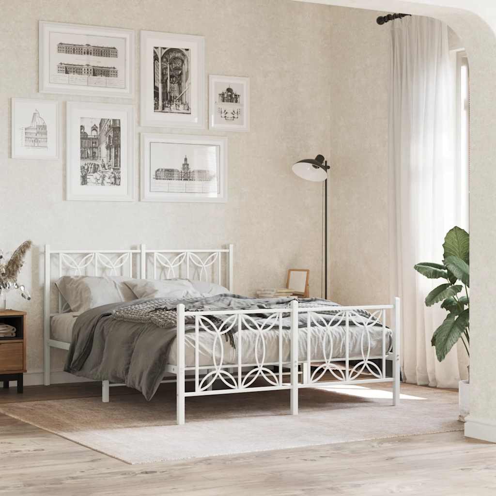 sengeramme med sengegavl og fodgærde 135x190 cm metal hvid