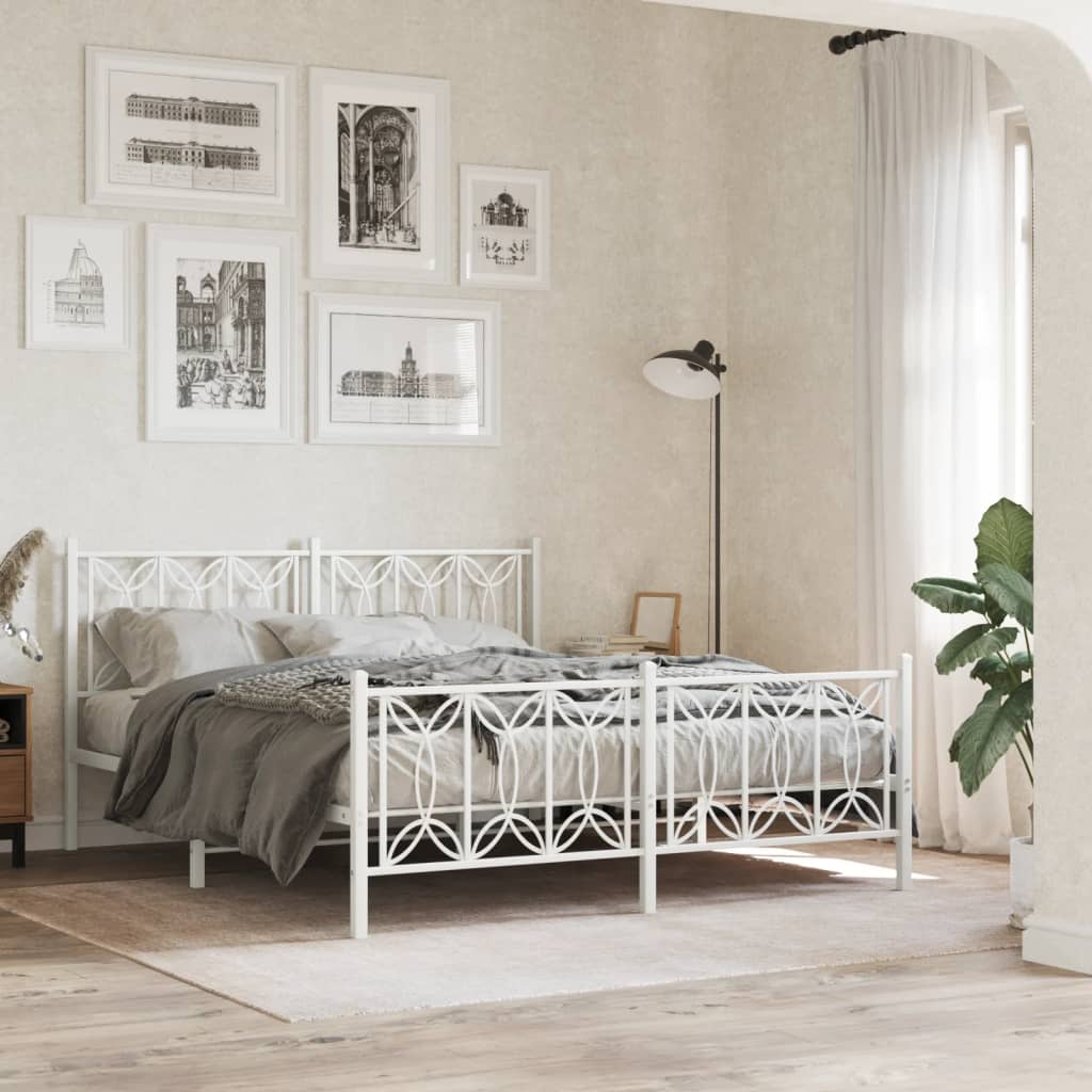 sengeramme med sengegavl og fodgærde 150x200 cm metal hvid