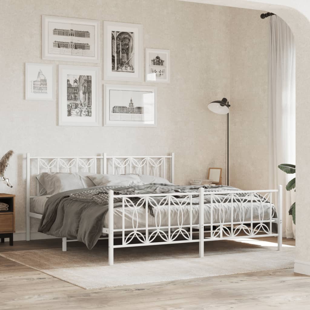 sengeramme med sengegavl og fodgærde 183x213 cm metal hvid
